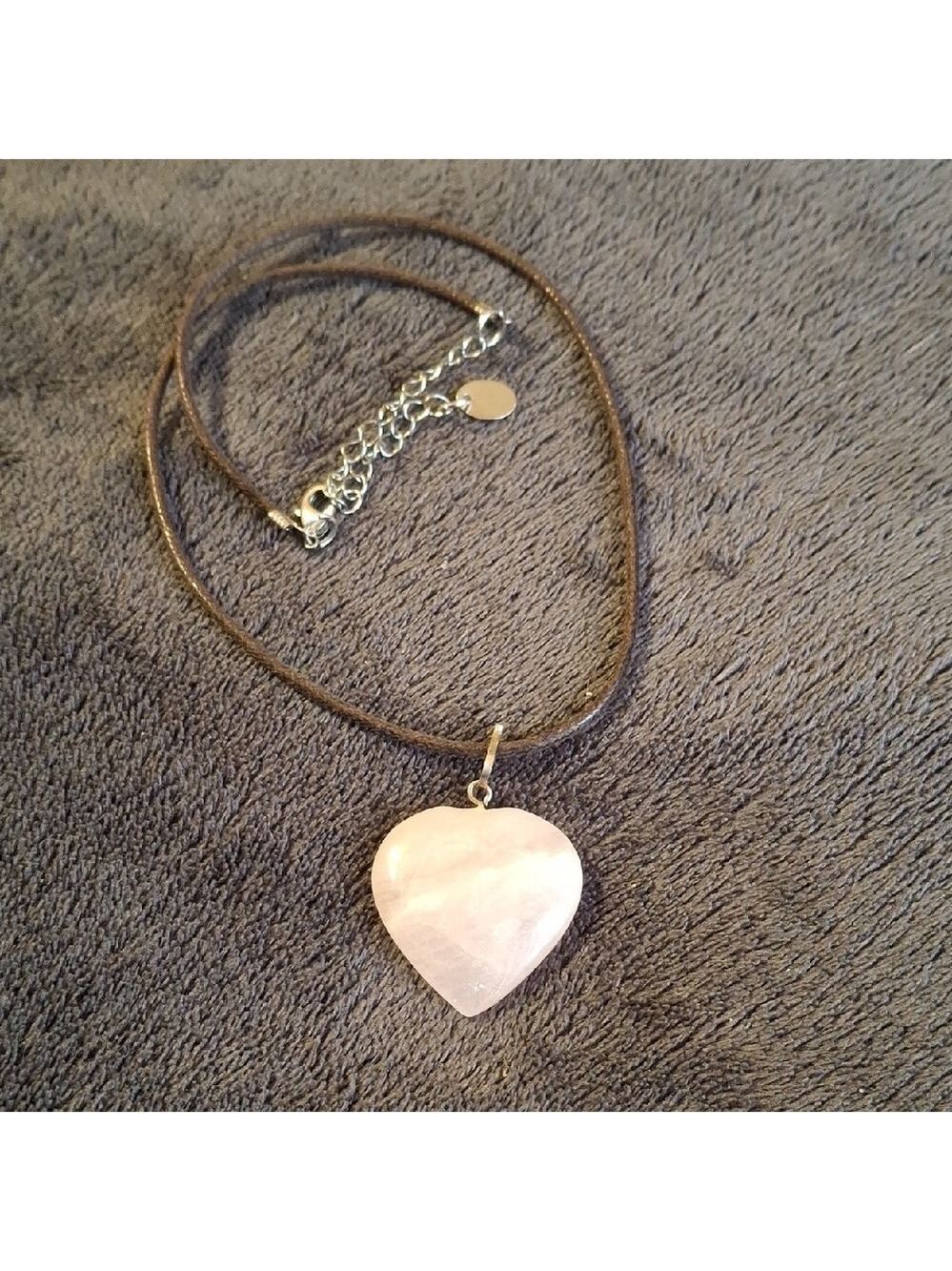 Rose Quartz Heart Pendant On A Leather 16" To 20" Necklace